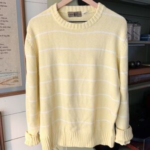 Vintage Butter Yellow Stripe 100% Cotton Knit Sweater Size M Preppy Costal Cute